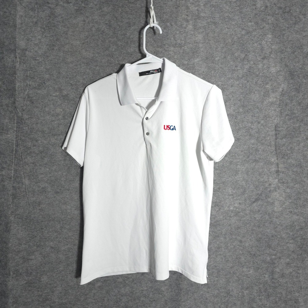 RLX Ralph Lauren USGA Polo Womens Large White Golf Shirt Short Sleeve Pique Top